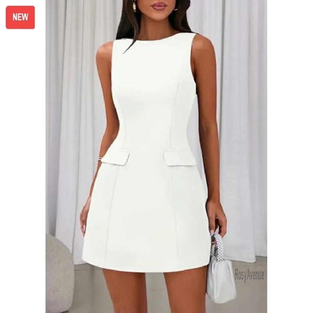 Sleeveless Boat Neck Bodycon Mini Dress for Work Formal Summer
